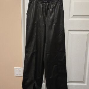 Black Faux Leather Wide Leg Pants